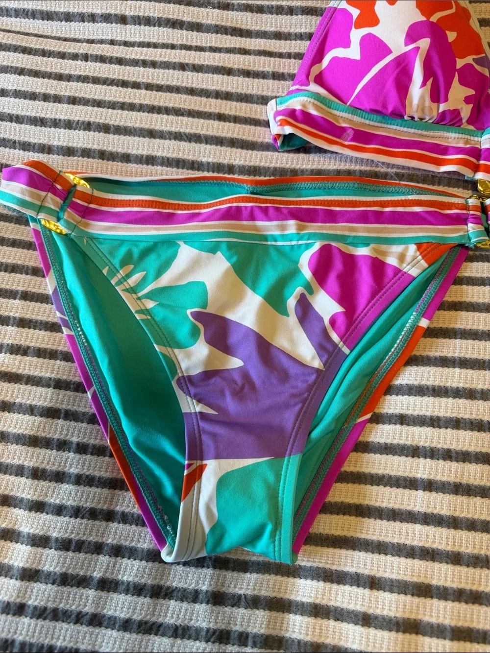 New - Trina Turk Multicolor Floral Halter Bikini Set — Pink, Teal & Purple sz 8